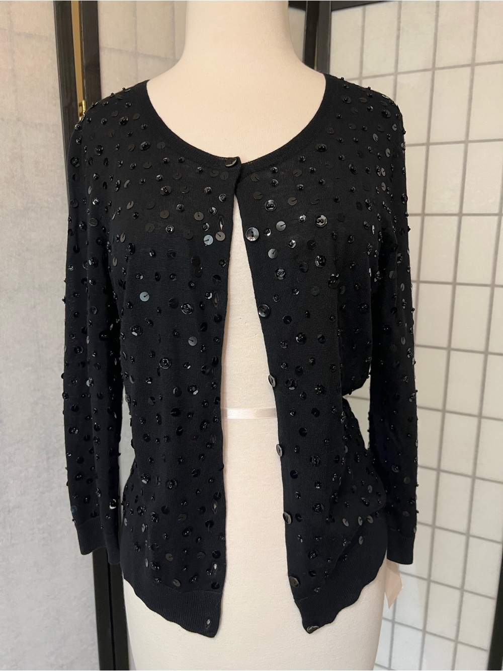 Nordstrom Halogen Black Sequin-Embellished Cardigan